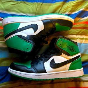 Green Black and White Nike Air Jordan 1s